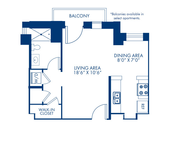 Blueprint of E.1BA Floor Plan, Studio with 1 Bathroom at Camden Roosevelt Apartments in Washington, DC