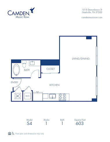 Blueprint at Camden Music Row apartments in Nashville, TN of the S4 studio floor plan