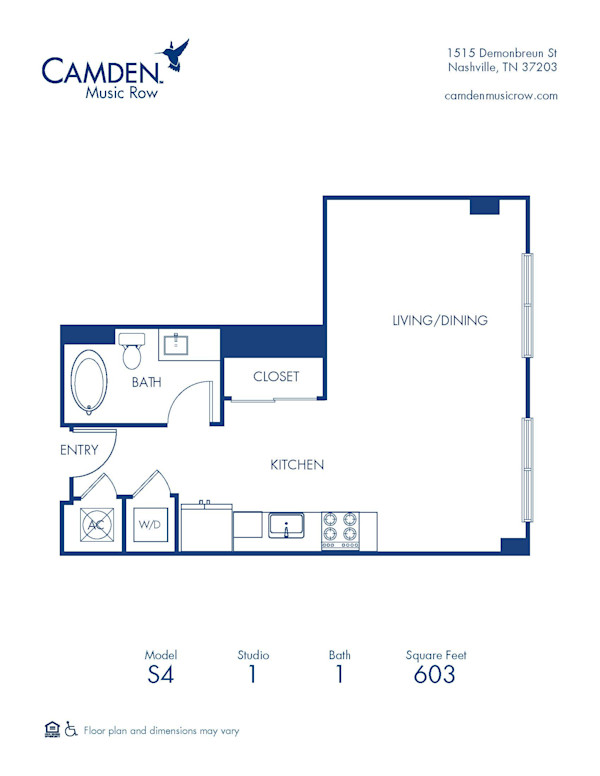 Blueprint at Camden Music Row apartments in Nashville, TN of the S4 studio floor plan