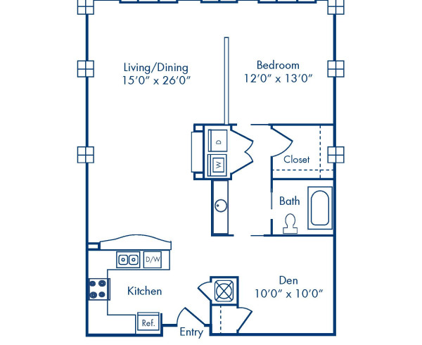 Blueprint of 2.1CA Floor Plan, 1 Bedroom and 1 Bathroom with Den at Camden Cotton Mills Apartments in Charlotte, NC