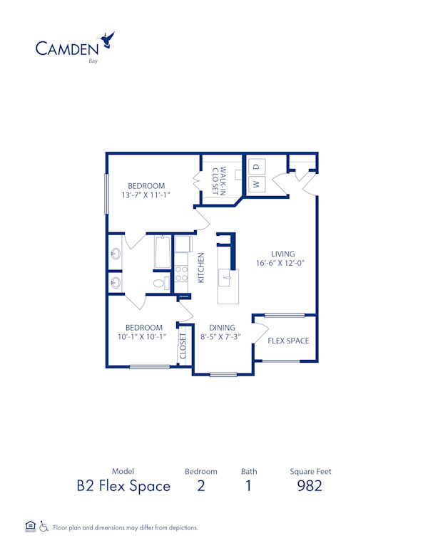 Blueprint of Reflection (Solarium) Floor Plan, 2 Bedrooms and 1 Bathroom at Camden Bay Apartments in Tampa, FL