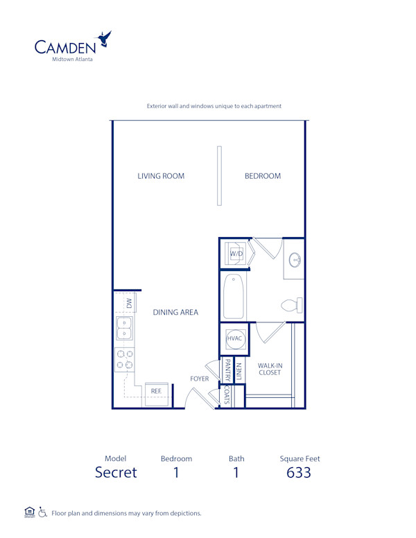Blueprint of Secret Floor Plan, Studio Apartment Home with 1 Bathroom at Camden Midtown Atlanta in Atlanta, GA