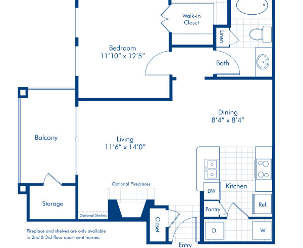 Blueprint of A1 Floor Plan, 1 Bedroom and 1 Bathroom at Camden San Marcos Apartments in Scottsdale, AZ