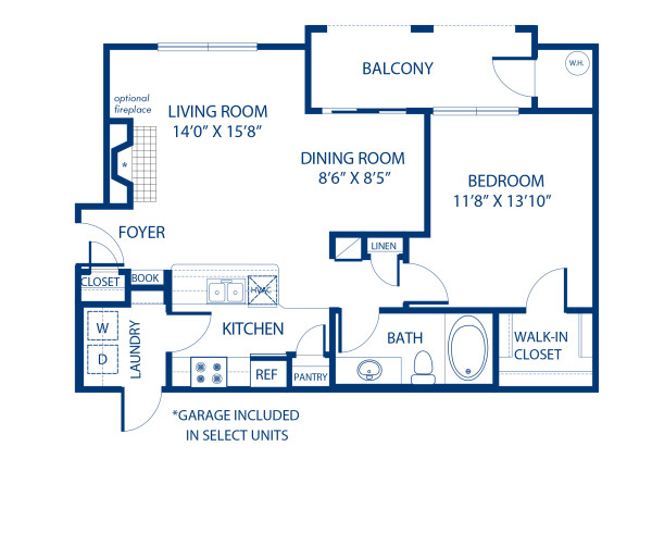 Blueprint of 1.1D Floor Plan, 1 Bedroom and 1 Bathroom at Camden Lansdowne Apartments in Lansdowne, VA