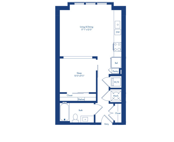 The S8 floor plan, studio with 1 bath at Camden NoDa Apartments in Charlotte, NC