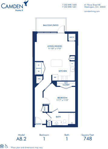 Blueprint of A8.2 Floor Plan, 1 Bedroom and 1 Bathroom at Camden NoMa II Apartments in Washington, DC