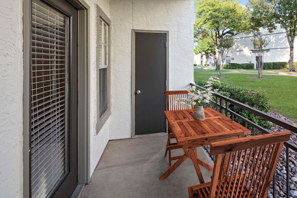 Private patio with storage closet at Camden Legacy Creek