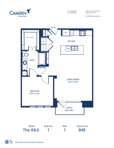 Blueprint of A8.6 Floor Plan, 1 Bedroom and 1 Bathroom at Camden Victory Park Apartments in Dallas, TX