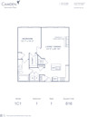 Blueprint of 1C1 Floor Plan, 1 Bedroom and 1 Bathroom at Camden Monument Place Apartments in Fairfax, VA