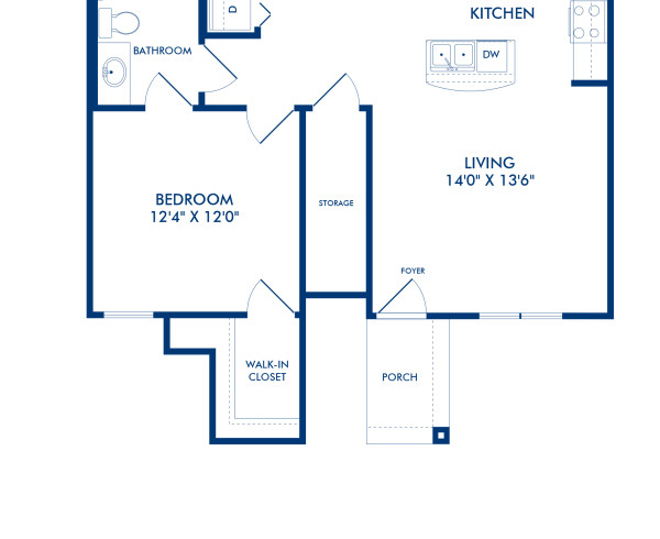 Blueprint of Orbison Floor Plan, 1 Bedroom and 1 Bathroom at Camden Shadow Brook Apartments in Austin, TX