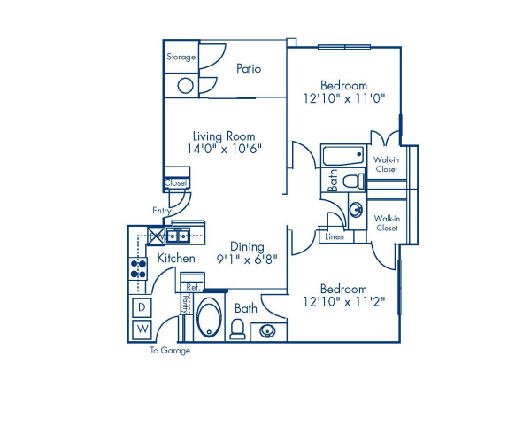 Blueprint of B1 Floor Plan, 2 Bedrooms and 2 Bathrooms at Camden Stoneleigh Apartments in Austin, TX