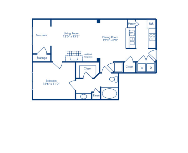 Blueprint of A2 Floor Plan, 1 Bedroom and 1 Bathroom at Camden Manor Park Apartments in Raleigh, NC