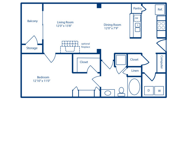 Blueprint of A1.2 Floor Plan, 1 Bedroom and 1 Bathroom at Camden Manor Park Apartments in Raleigh, NC