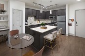 Kitchen with White Quartz Island and Pantry