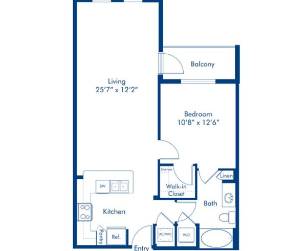 Blueprint of The A-2 Floor Plan, 1 Bedroom and 1 Bathroom at Camden Boca Raton Apartments in Boca Raton, FL