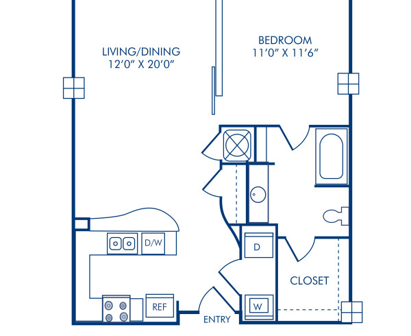 Blueprint of 1.1IA Floor Plan, 1 Bedroom and 1 Bathroom at Camden Cotton Mills Apartments in Charlotte, NC