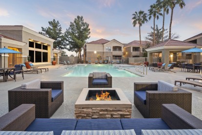 Camden Pecos Ranch Apartments Chandler Arizona Fire Pit at Pool