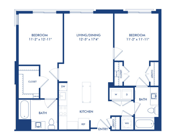 Blueprint of B5A Floor Plan, 2 Bedrooms and 2 Bathrooms at Camden Shady Grove Apartments in Rockville, MD