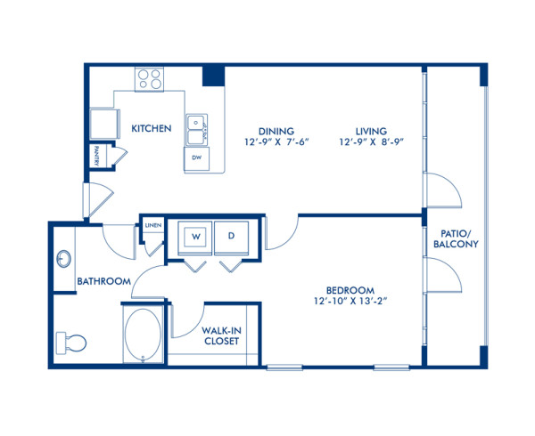 Blueprint of Thornwood Floor Plan, 1 Bedroom and 1 Bathroom at Camden Design District Apartments in Dallas, TX