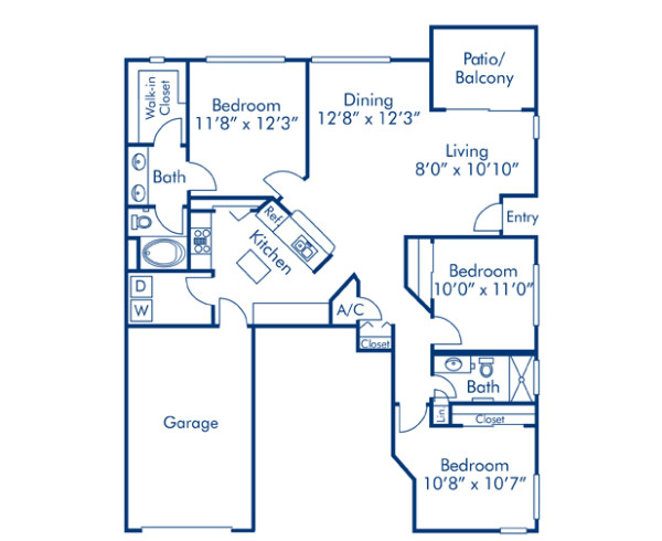 Blueprint of C1 Floor Plan, 3 Bedrooms and 2 Bathrooms at Camden Legacy Apartments in Scottsdale, AZ