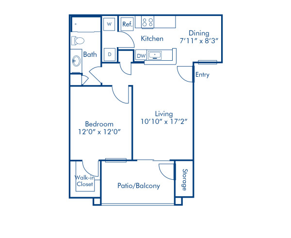Blueprint of A Floor Plan, 1 Bedroom and 1 Bathroom at Camden Pecos Ranch Apartments in Chandler, AZ