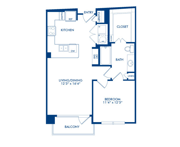 Blueprint of A19 Floor Plan, 1 Bedroom and 1 Bathroom at Camden Victory Park Apartments in Dallas, TX