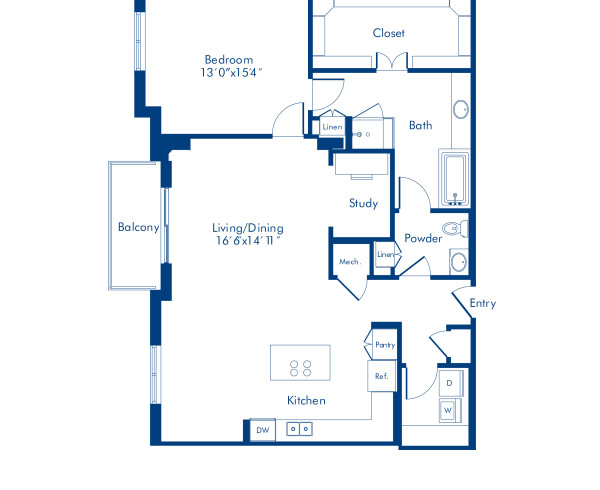 Camden Highland Village apartments in Houston, TX Gallery one bedroom floor plan C1