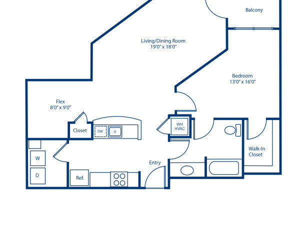 Blueprint of A10 Floor Plan, 1 Bedroom and 1 Bathroom at Camden Fairfax Corner Apartments in Fairfax, VA