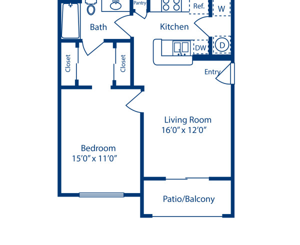 Blueprint of A2 Floor Plan, Apartment Home with 1 Bedroom and 1 Bathroom at Camden Holly Springs in Houston, TX