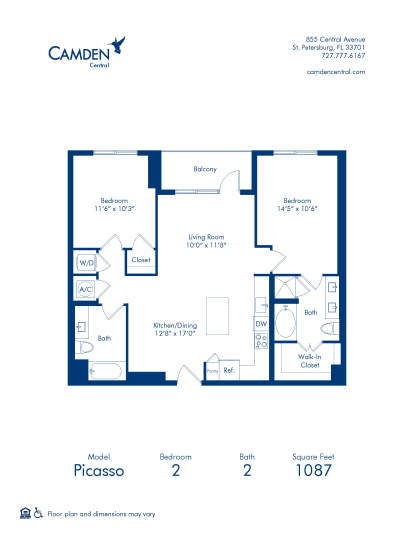 Picasso Floor Plan at Camden Central - Two Bedroom Apartment Home