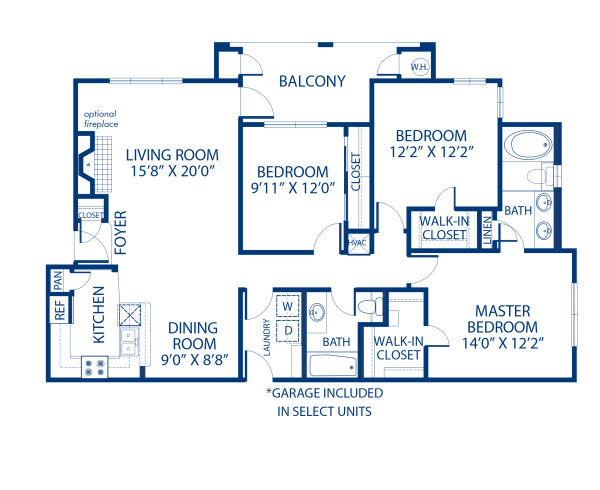 Blueprint of 3.2B Floor Plan, 3 Bedrooms and 2 Bathrooms at Camden Lansdowne Apartments in Lansdowne, VA