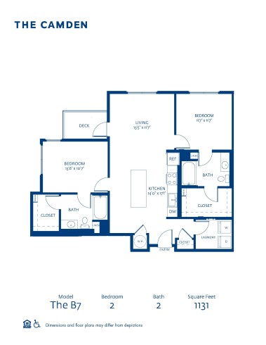 Blueprint of B7 Floor Plan, 2 Bedrooms and 2 Bathrooms at The Camden Apartments in Hollywood, CA