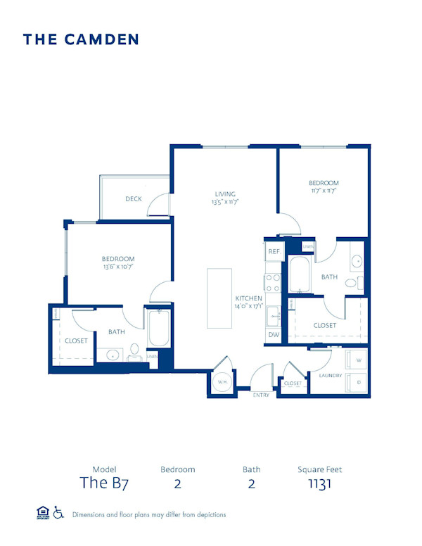 Blueprint of B7 Floor Plan, 2 Bedrooms and 2 Bathrooms at The Camden Apartments in Hollywood, CA
