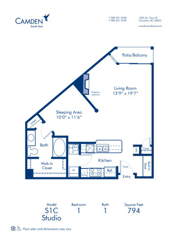 Blueprint of S1C Floor Plan, Studio with 1 Bathroom at Camden South End Apartments in Charlotte, NC