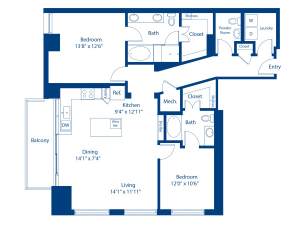 Camden Downtown Houston apartments two bedroom floor plan B3