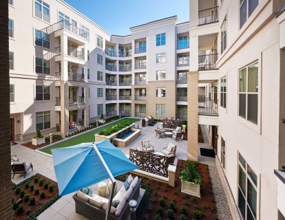 Outdoor center courtyard with lounge areas