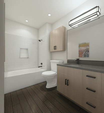 Camden NoDa apartments in Charlotte, NC rendering of the Modern Finish One Bathroom