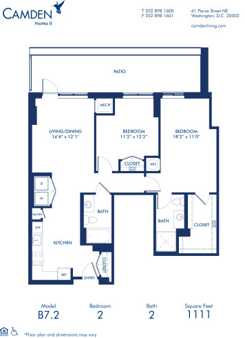 Blueprint of B7.2 Floor Plan, 2 Bedrooms and 2 Bathrooms at Camden NoMa II Apartments in Washington, DC