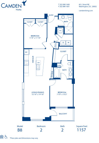Blueprint of B8 Floor Plan, 2 Bedrooms and 2 Bathrooms at Camden NoMa Apartments in Washington, DC