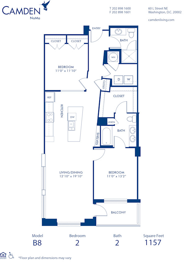 Blueprint of B8 Floor Plan, 2 Bedrooms and 2 Bathrooms at Camden NoMa Apartments in Washington, DC