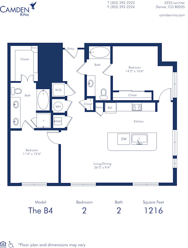 Camden Rino apartments in Denver two bedroom floor plan diagram, The B4