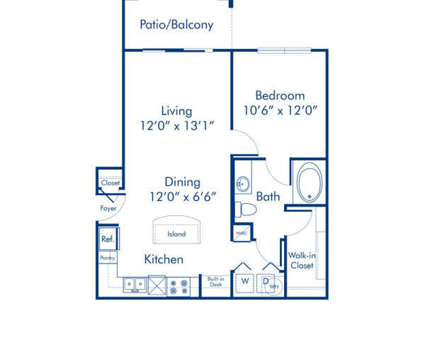 Blueprint of A1 Floor Plan, 1 Bedroom and 1 Bathroom at Camden Asbury Village Apartments in Raleigh, NC