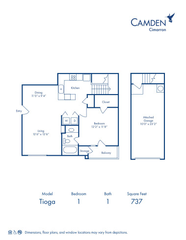 Blueprint of Tioga Floor Plan, 1 Bedroom and 1 Bathroom at Camden Cimarron Apartments in Irving, TX