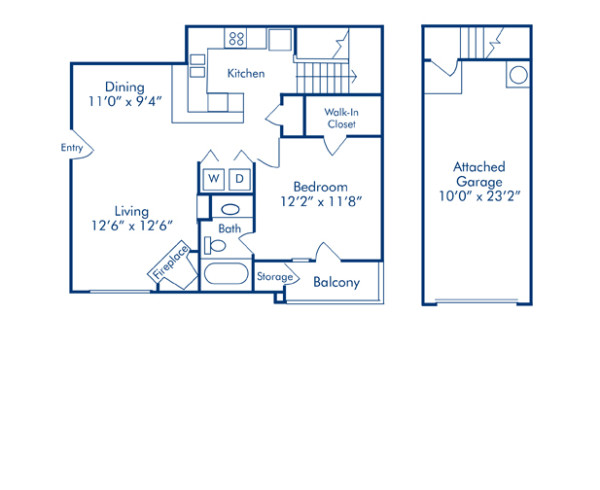Blueprint of Tioga Floor Plan, 1 Bedroom and 1 Bathroom at Camden Cimarron Apartments in Irving, TX