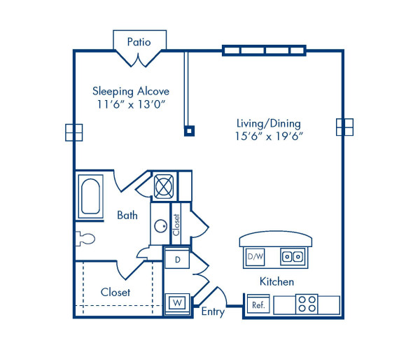 Blueprint of 0.1FB Floor Plan, Studio with 1 Bathroom at Camden Cotton Mills Apartments in Charlotte, NC