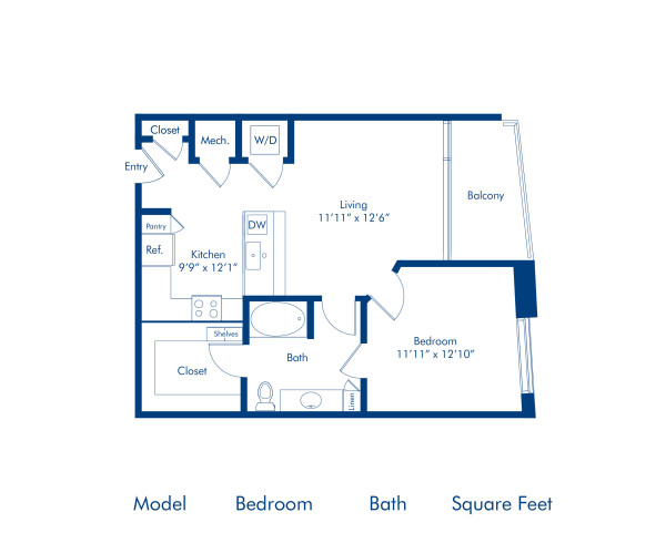 Camden Downtown Houston apartments one bedroom floor plan A1