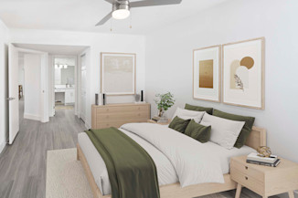 Primary bedroom in the Alberti floorplan at Camden Portofino in Pembroke Pines, FL.