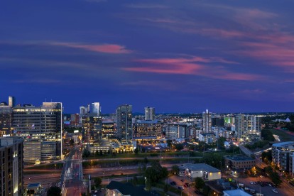 Twilight view of Downtown Nashville