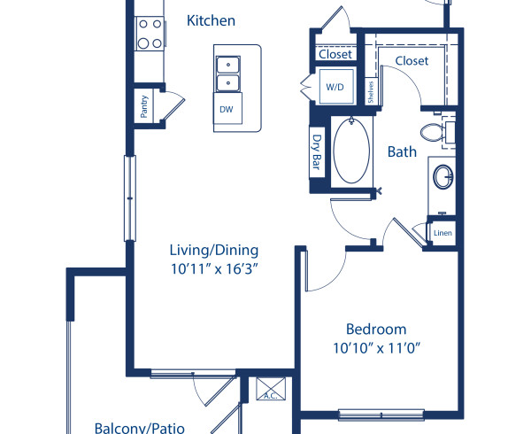 Blueprint of Englewood Floor Plan, 1 Bedroom and 1 Bathroom at Camden Lincoln Station Apartments in Lone Tree, CO