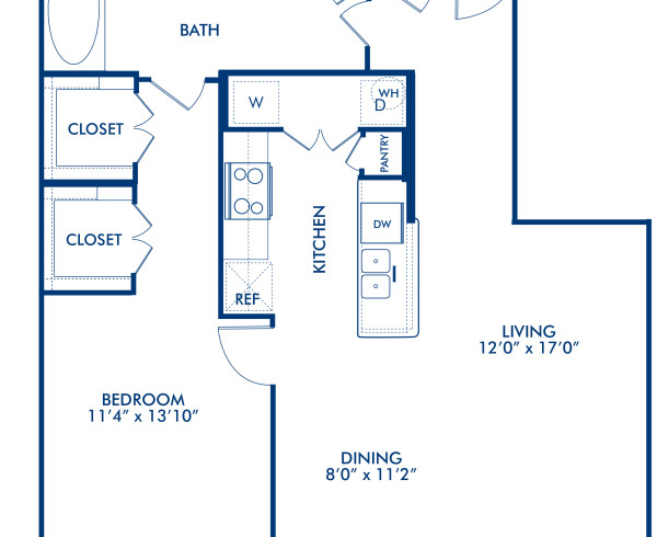 Blueprint of Columbus Floor Plan, 1 Bedroom and 1 Bathroom at Camden City Centre Apartments in Houston, TX